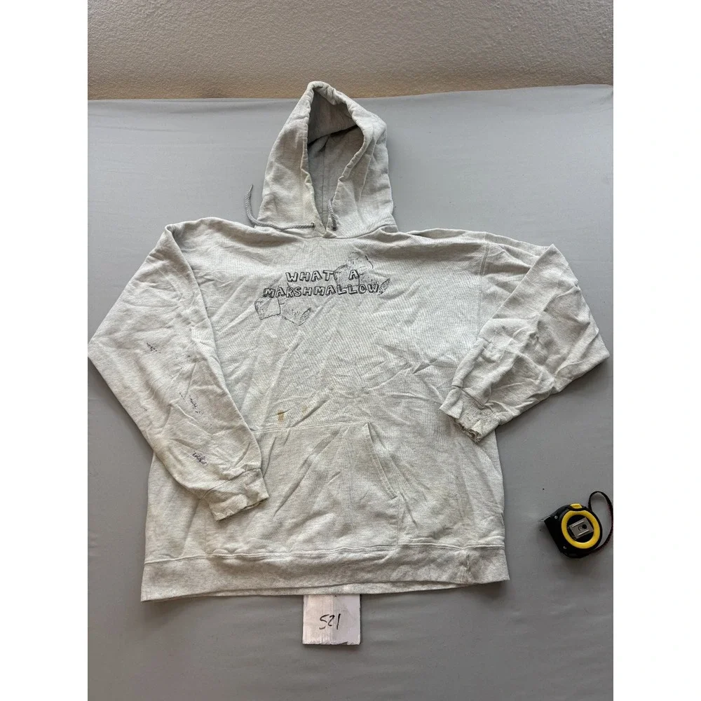 Hanes Ultimate PrintPro Hoodie Mens M Heather Gray What a Marshmallow Pullover